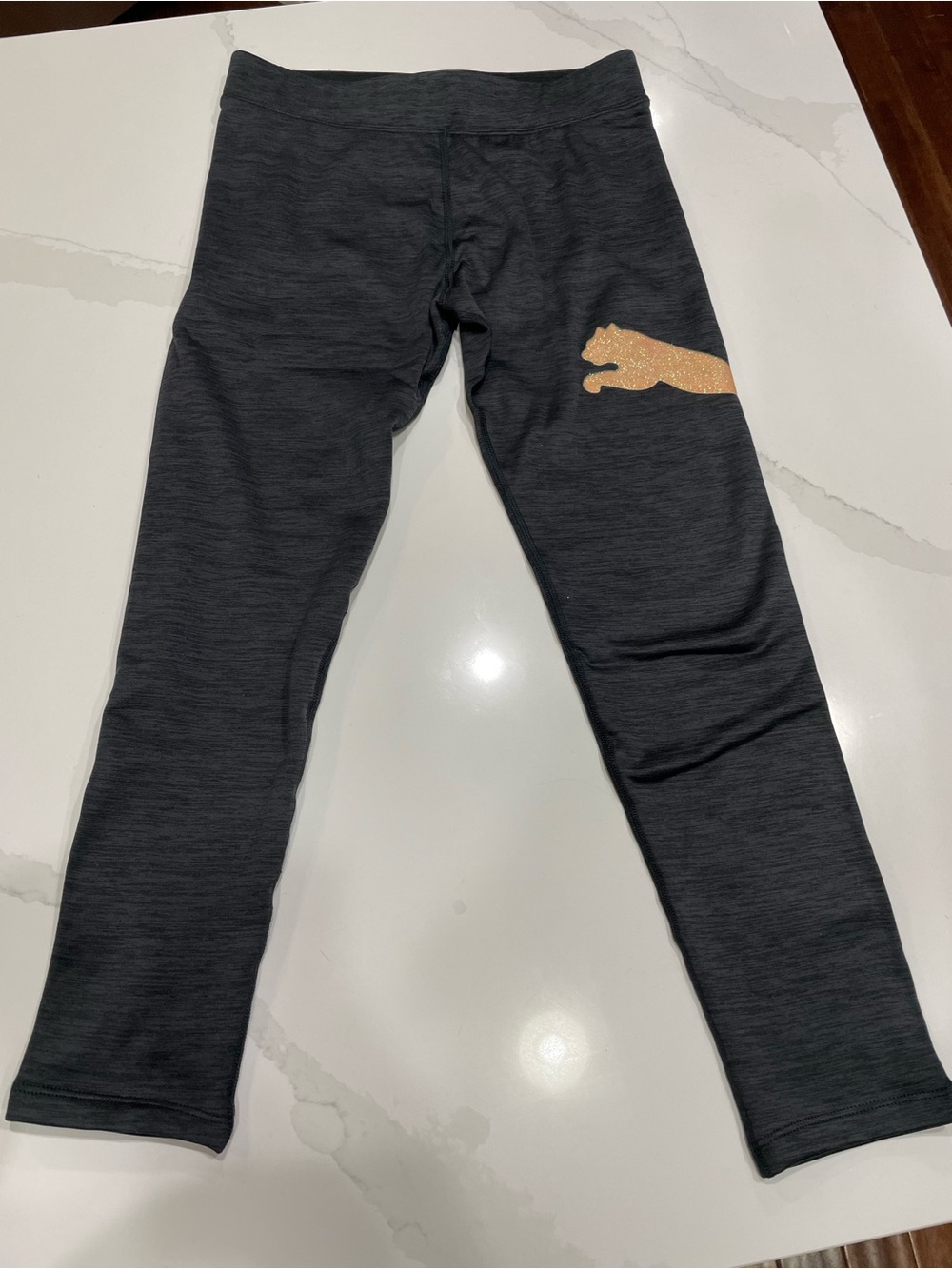 Puma Girls Grey With Gold Glitter Logo Athleisure XL (16) Soft Athletic Joggers
